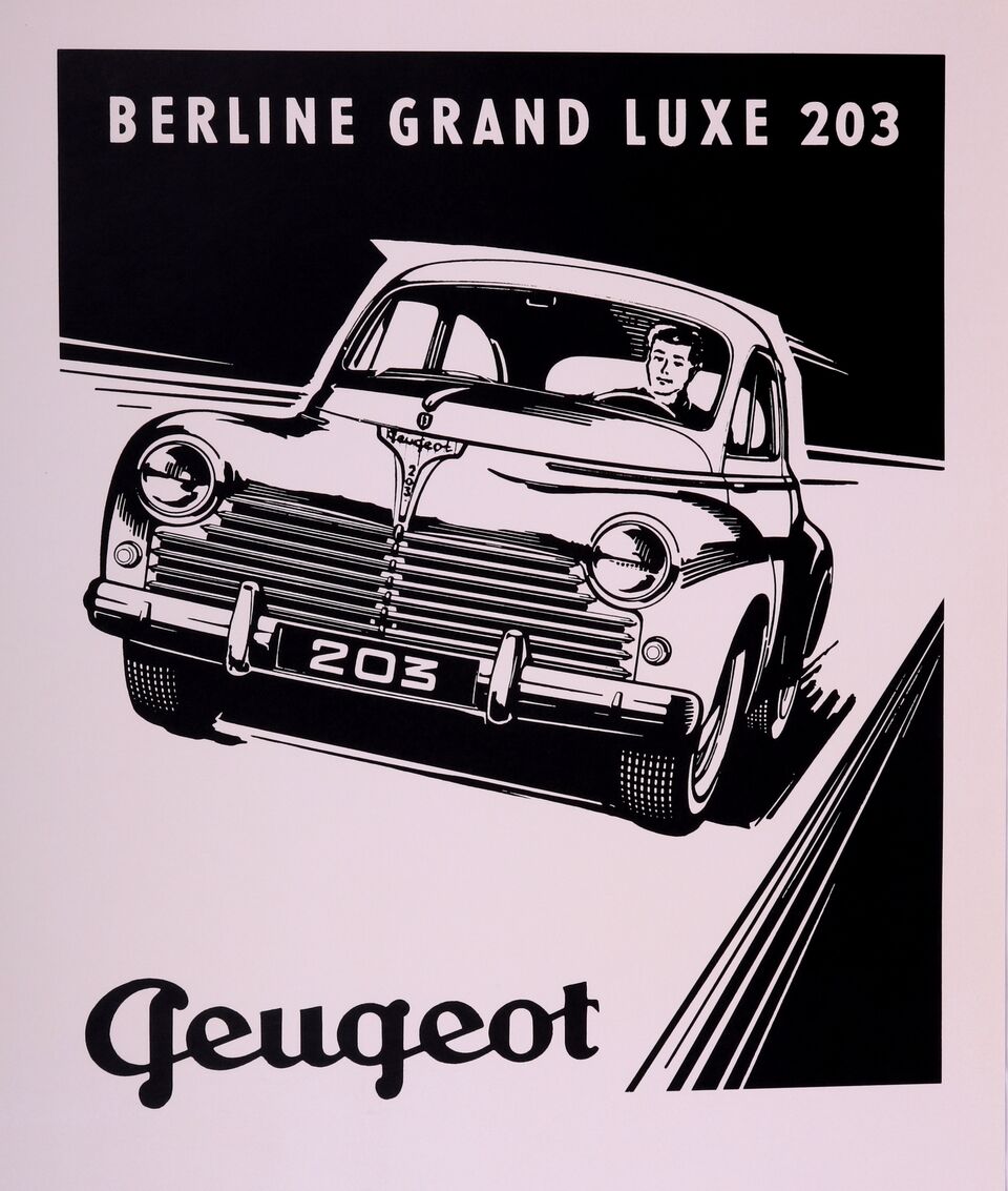 Cartel Publicitario De Peugeot, Del Modelo Berline Grand Luxe 203.